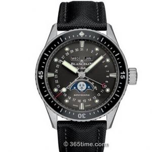 TW Blancpain Fifty Searches Series 5054-1110-B52A Black Plate White Steel Moon Phase Automatic Mechanical Watch.