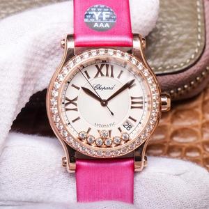 YF Chopard Happy Diamond 278559-3003 watch, diamond-studded rose gold ladies mechanical watch, silk strap