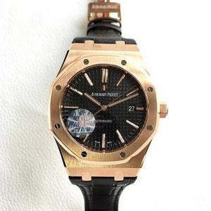 [JF] Audemars Piguet AP15400 ساعة رجالية بحافظة ذهبية ذات وجه أسود وظيفة الساعة ، عقرب الدقائق ، عقرب الثواني ، ساعة رجالية بحركة التقويم.