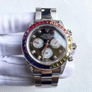 [Rigtige skud] Rolex Daytona Rainbow Diamond Ring udstyret med 7750 multifunktionelle kronograf bevægelse 40mm