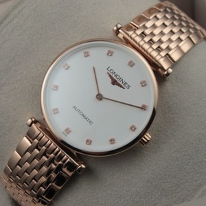 Schweiziske Longines Garland Series 18K rosa guld guld ansigt diamant skala to-hånds automatisk mekanisk herreur