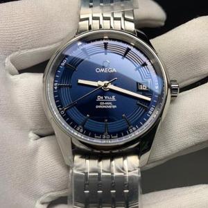 VS Factory Omega De ville Series 433.33.41.21.03.001 Bright Blue Alligator Læder Mænds Mekanisk Watch Bedste version