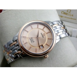 Schweiziske Omega Diefei 18K Rose Gold Automatisk Mekanisk Transparent Gold Dial Diamond Index Mænds Watch Mænds Watch