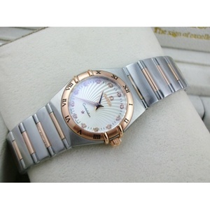 Swiss watch Omega Constellation series ladies watch 18K rose gold steel belt Roman case two-pin diamond scale white sun pattern pavement Swiss quartz ladies watch