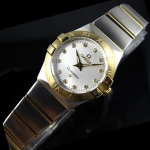 Schweiziske Omega OMEGA Constellation Quartz Double Eagle 18K Guld Ultra-tynde Kvinders Watch White Face Diamond Scale Ladies Watch