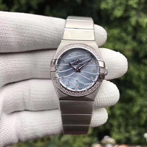 Den stærkeste Omega Constellation serie 123.10.27.60.57.001 damer kvarts ur på markedet, blå ansigt model, høj konfiguration med falske og reelle