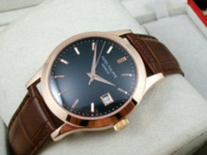 Patek Philippe Mænds Watch 18K Rose Guld Sort læderrem Fuldautomatisk Mekanisk Gennem Bottom Business Mænds Watch