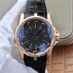 ZF Roger Dubuis 12 Knights Fuldt genoprette og gengive den højtidelige stil af de 12 Knights of King Arthur Mænds ur Læderrem Automatisk mekanisk bevægelse