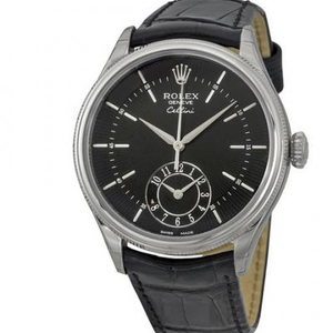 Rolex Cellini 50529 sort plade seks klokken position dobbelt tidszone kronograf automatisk mekanisk mænds platin med guld