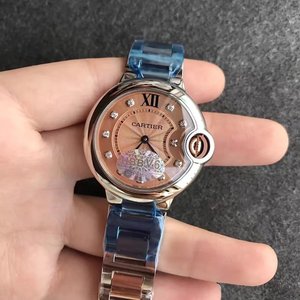 V6 Cartier blå ballon 33 Rose Gold Diamond Edition Quartz Ladies Watch