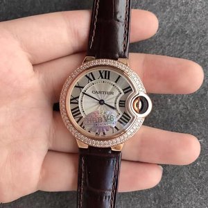 V6 Cartier blå ballon 33 Rose Gold Diamond Edition Quartz Ladies Watch