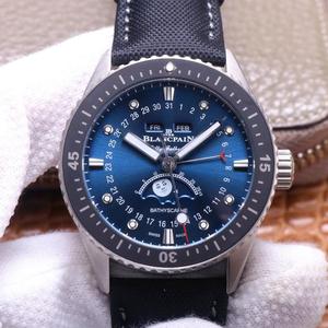 TW Blancpain Fifty Searches Serie 5054-1110-B52A Schwarze Platte Weiße Stahl Mondphase Automatische mechanische Uhr