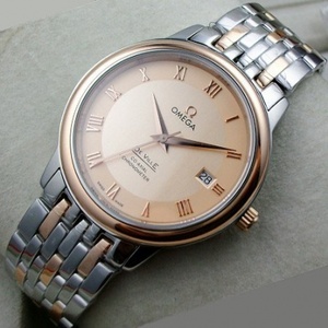 Schweizer Omega OMEGA 18K Rose Gold Uhr automatische mechanische Rückseite Herren Uhr Gold Gesicht Nummer Schweizer Original Uhrwerk