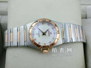 Omega Constellation Serie 18K rose gold Zweihand-Diamant-Skala weibliche Uhr mit Schale Oberfläche (mehrfarbig)