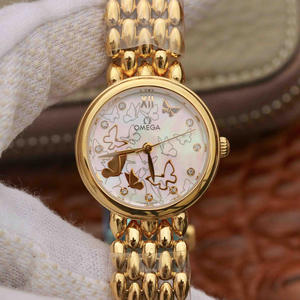 Omega DeVille Water Drop Serie Damen 18 Karat Gold Quarzuhr, romantische, charmante, großzügige und schöne klassische Schmetterling fliegende weibliche Uhr.