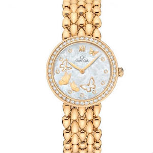 Omega DeVille Wassertropfen Serie Damen 18 k gold Quarz Damen Uhr Diamant-Edition, romantisch, charmant, großzügig und schöne klassische Schmetterling fliegen Damen Uhr