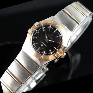 Schweizer Omega OMEGA Konstellation Quarz Doppel Adler 18K Rose Gold ultradünne Damenuhr schwarz Nudel Ding Scale Damenuhr