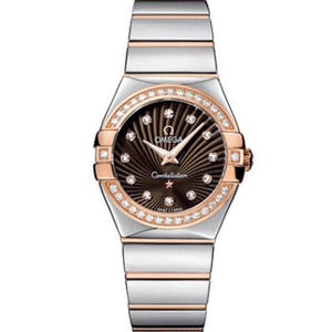 V6 Omega Constellation Serie Damen Quarzuhr 27mm eins zu eingravierte echte Kaffee Gesicht Diamant