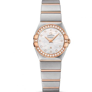 V6 Omega Constellation Serie Damen Quarzuhr 27mm eins zu eingravierte echte 18k Rose Gold