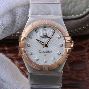 V6 Omega Constellation Series Damen Quarzuhr 27mm Eins zu Eins Gravur Echte 18 Karat Roségold Römische Ziffern