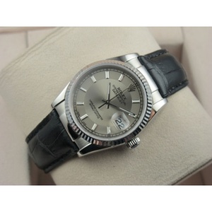 Rolex Rolex Uhr Datejust Black Leather Strap Gray Face Herrenuhr Schweizer Originaluhr
