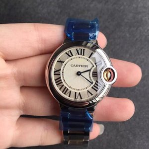 V6 Fabrik Cartier blau Ballon rosa Gesicht Quarz Damen Uhr brennen blau Stahl Nadel