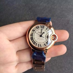 V6 Fabrik Cartier blau Ballon Damen 33 voll rose gold Quarzuhr