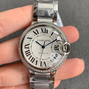 V6 Fabrik Cartier neue blaue Ballon weibliche Modelle 36mm einreihigen Diamantring, Damen automatische mechanische Uhr, Stahlgürtel