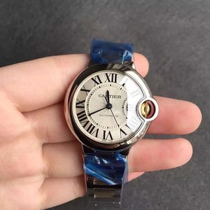 V6 neue Cartier blau Ballon Damen mechanische Uhr 33 gold