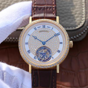 LH Breguet ultrafino reloj tourbillon de diamante completo de 41x9,5 mm movimiento de tourbillon mecánico manual