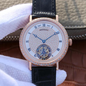 LH Breguet reloj tourbillon ultraplano de diamantes completo de 41x9,5 mm, movimiento mecánico manual de tourbillon.