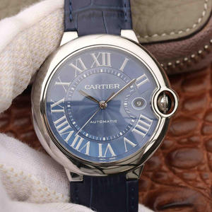 Fábrica CR Cartier azul globo serie hombres mecánico reloj automático cara azul grande 42mm