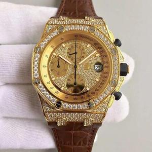 •JF-Audemars Piguet Gypsophila lleno de diamantes oro material 7750 multifunción movimiento reloj de los hombres