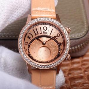 CC Jaeger-LeCoultre data series reloj con fase lunar 3523490/3522420/352248 reloj mecánico para mujer, oro rosa con diamantes.