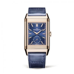 MG Jaeger LeCoultre Reverso Tributo doble zona horaria doble reloj flip reloj 398258J hombres manual mecánico reloj azul placa