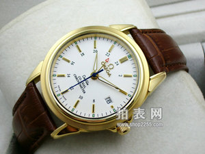OMEGA Omega De ville Series Reloj 18K oro mecánico cinturón negro de cuatro manos reloj de hombre