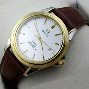 Omega OMEGA Butterfly Series reloj de los hombres 18K oro correa de cuero mecánico automático reloj hombre Movimiento suizo