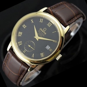 Movimiento suizo Omega 18K oro negro cara reloj Diefei coaxial pequeña empresa mecánico cuero reloj de hombre