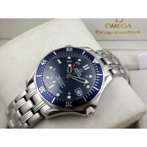 Omega Seamaster 007 serie reloj de hombre con función de 24 horas de acero de acero banda azul anillo de cerámica de cuatro manos azul fideos escala diamante reloj de los hombres