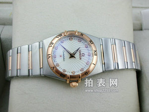 Omega Constellation Series 18K oro rosa escala de diamantes de dos manos reloj hembra con superficie de la cáscara (multicolor)