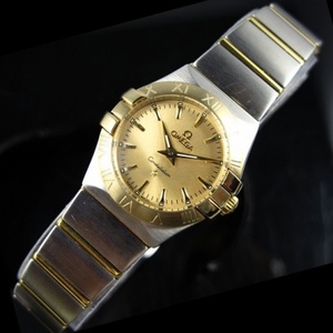 Suizo Omega Constellation cuarzo doble águila 18K oro ultradelgada reloj de las mujeres de oro fideos escala de dama reloj