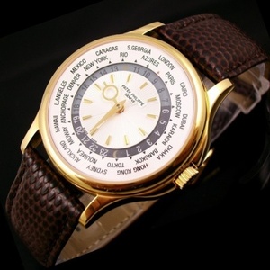 Suizo Patek Philippe Complication Chronograph Series 5130J-001 Reloj de los hombres World Time 18K oro mecánico automático a través de la parte inferior reloj de los hombres