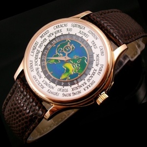 Reloj suizo Patek Philippe reloj hombres hora mundial 18K oro rosa mapa automático mecánico transparente reloj de hombre