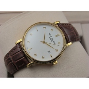 Reloj suizo Patek Philippe reloj de hombre vintage 18K correa de cuero de oro con cara blanca de tres manos roman diamond index Swiss E