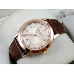 Relojes mundialmente famosos Patek Philippe reloj de hombre 18K oro rosa correa de cuero negro automático mecánico transparente negocio romano