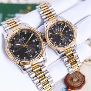 Nuevos relojes Rolex Oyster Perpetual Series Couple de cara negra, relojes Rolex Gold Diamond para hombre y mujer (precio unitario)