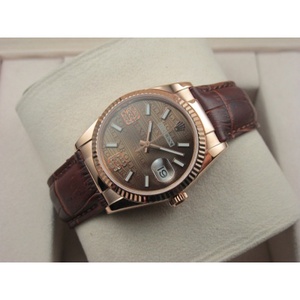 Rolex Rolex reloj Datejust 18K rosa oro marrón correa de cuero casual moda café fideos Ding Digital Diamond Scale Hombres Reloj ETA máquina suiza