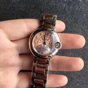 V6 Fábrica Cartier globo azul pequeño champán cara oro correa señoras reloj de cuarzo