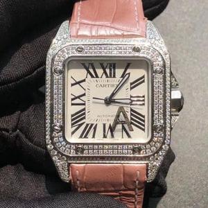 V6 fábrica Cartier Santos serie de diamantes completo señoras reloj mecánico esencial para los tiranos locales