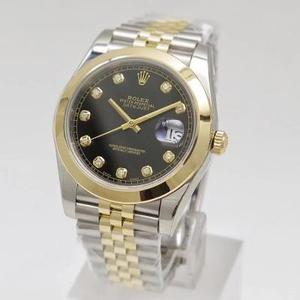 N Fábrica Rolex Datejust 41MM Nueva edición plegable hebilla negro diamante reloj mecánico para hombre (tipo de oro) .